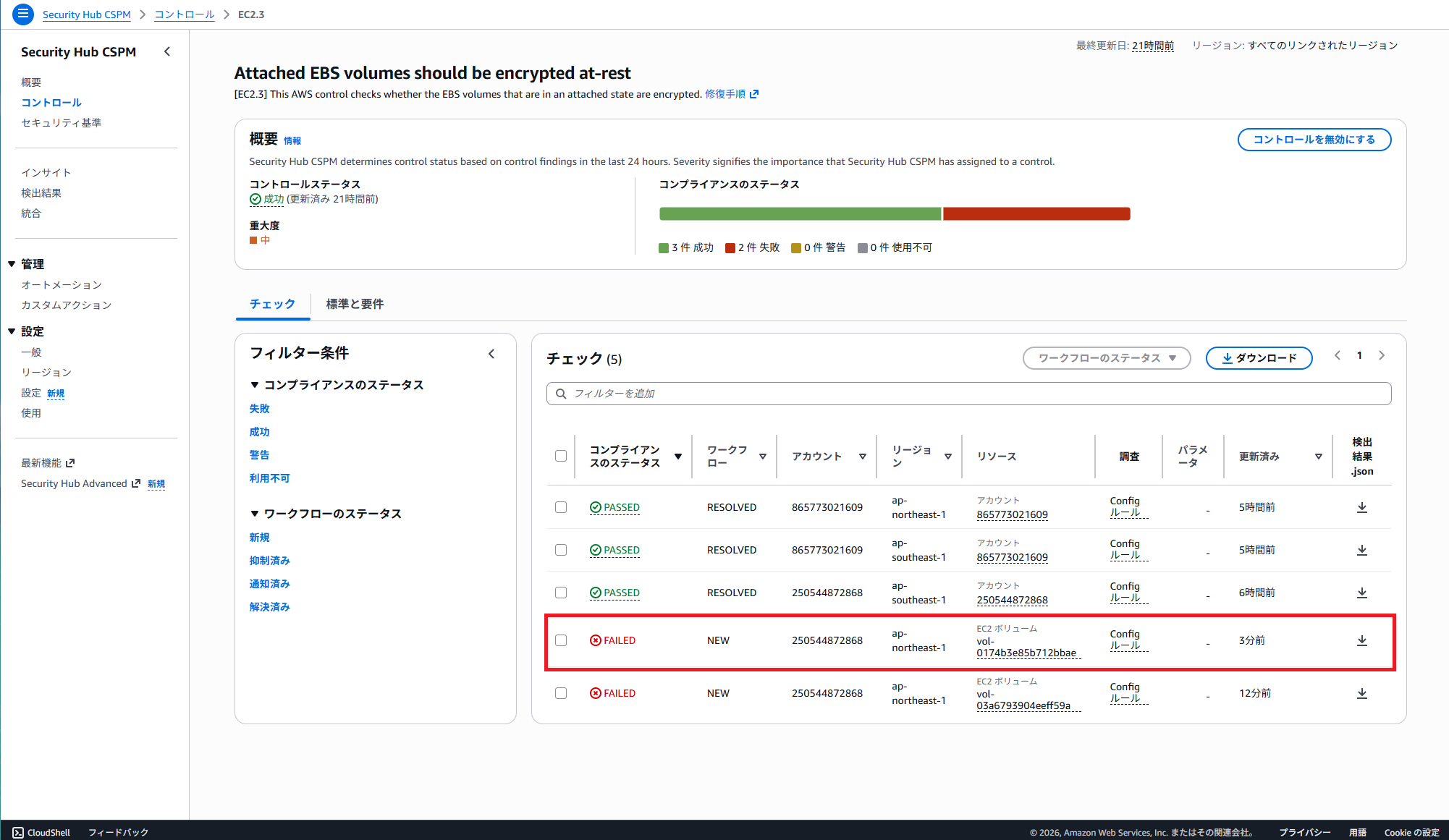 Security Hub CSPM結果